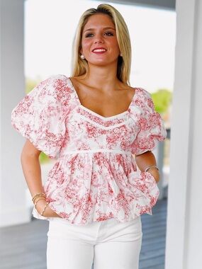 entro Puff-Sleeve Peplum Blouse